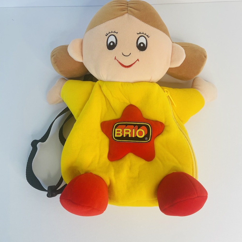 Vintage 1993 Brio Backpack Crossbody Plush Girl Yellow Toddler Bag Preschool Y2K